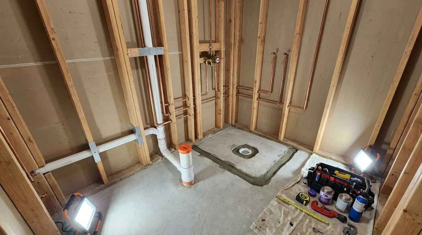 Bathroom rough-in plumbing during remodel by Johns Plumbing LLC in Versailles