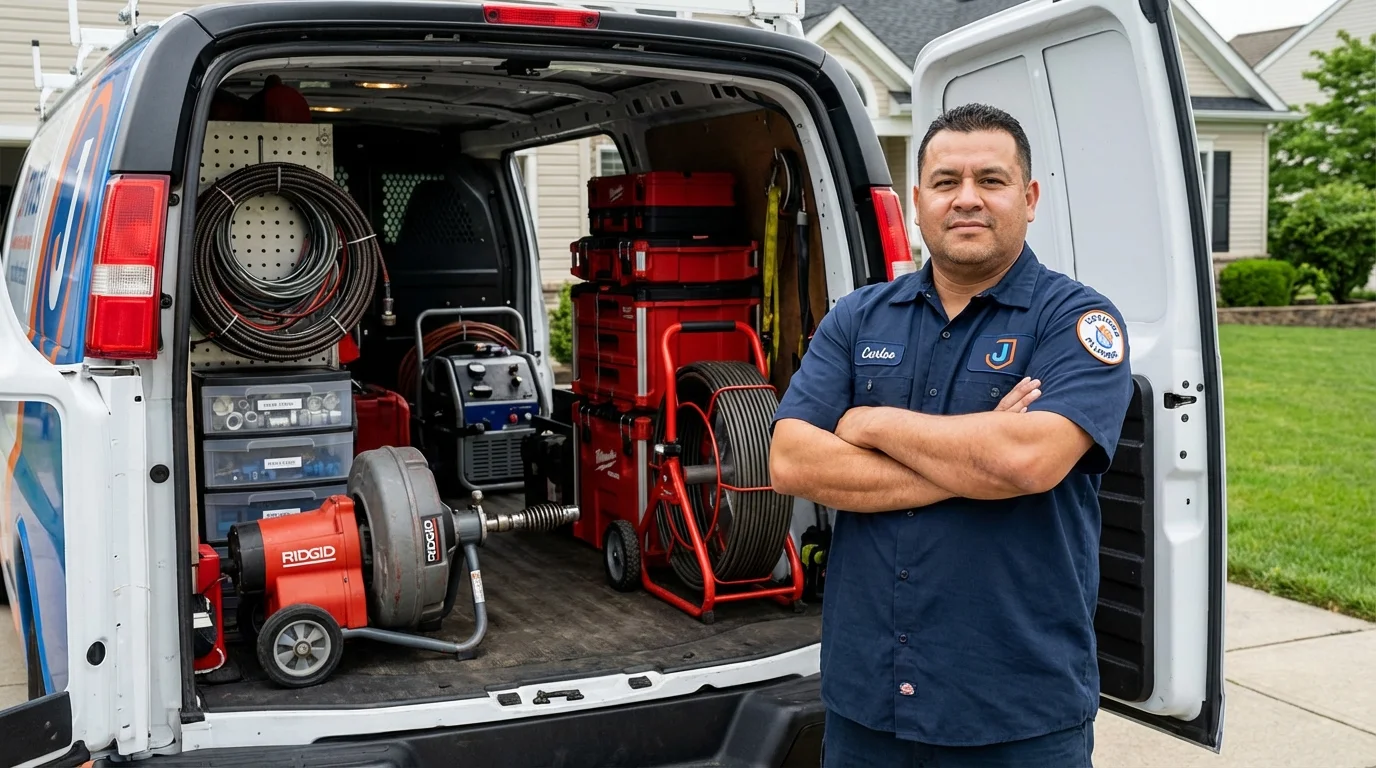 Professional drain cleaning equipment and Johns Plumbing LLC plumber in Versailles