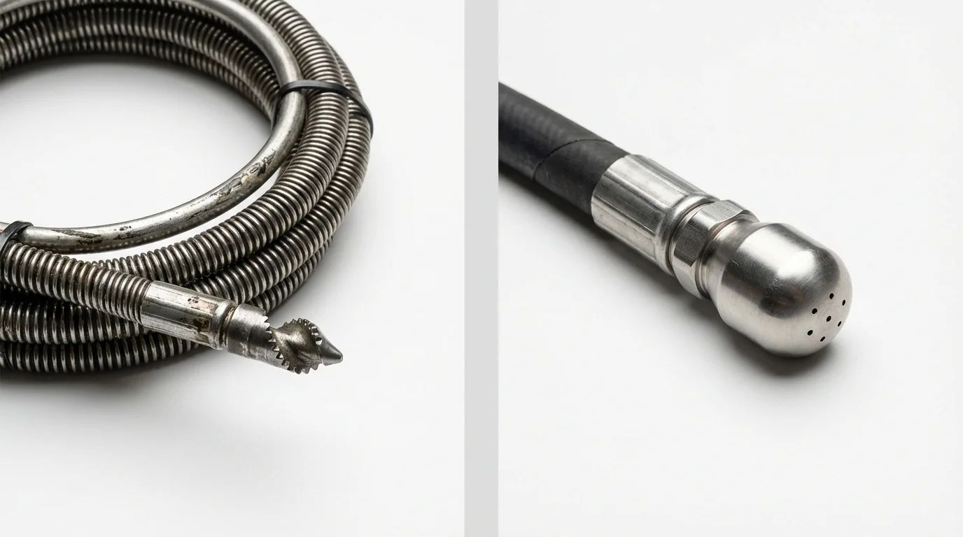 Drain snake cable and hydro jetting nozzle used for drain cleaning in Versailles, OH