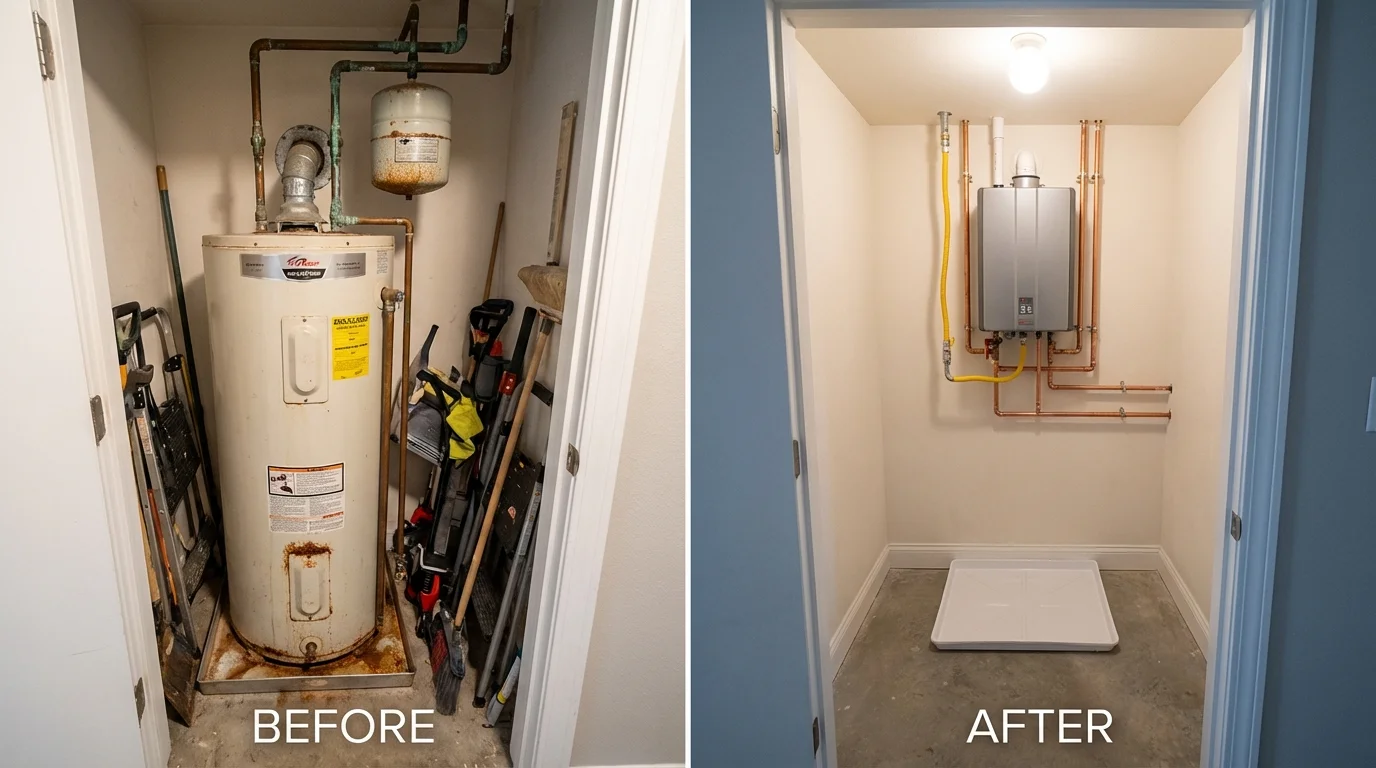 Tank water heater versus wall-mounted tankless unit comparison for Versailles, OH homeowners