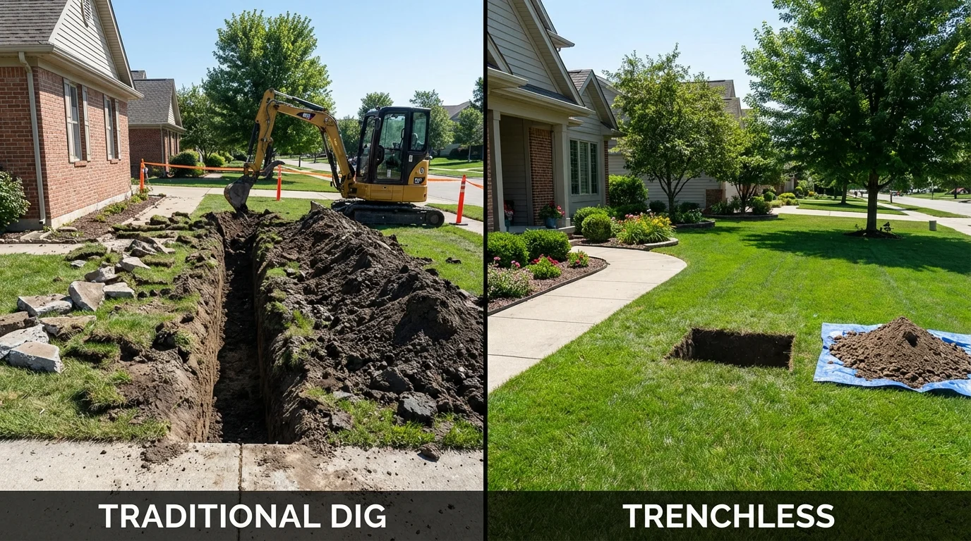 Trenchless sewer repair with minimal yard damage versus traditional excavation in Versailles, OH